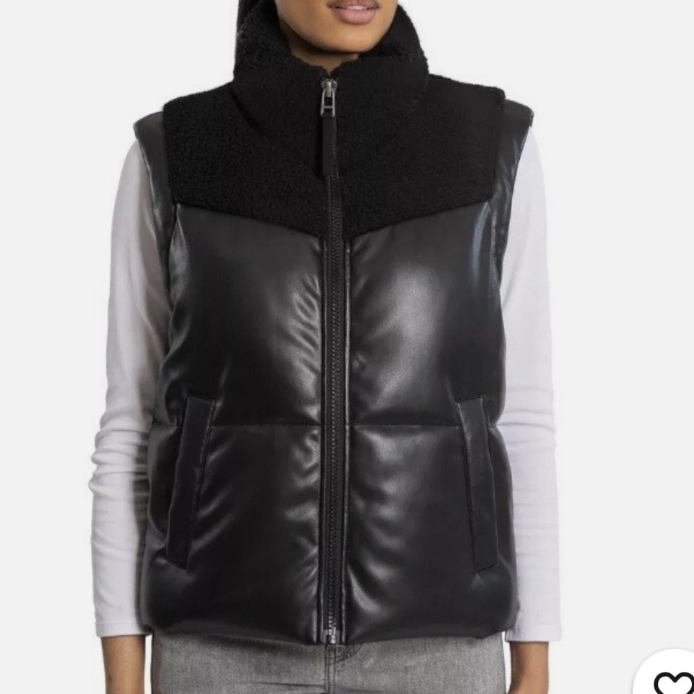 BEARPAW Ladies' Faux Leather‎ Yoke Vest BLACK VEST L